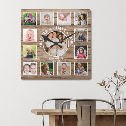 Create Your Own 13 Photo Collage Rustic Barn Wood  Square Wall Clock