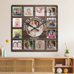 Create Your Own 13 Photo Collage Rustic Dark Wood  Square Wall Clock<br><div class="desc">Create your own photo collage wall clock with 13 of your favorite pictures. The photo frame clock helps you treasure your special moments and also makes a thoughtful gift for parents, grandparents and friends. The personalized family clock makes it a perfect gift for all occasions. Personalize with family name and...</div>