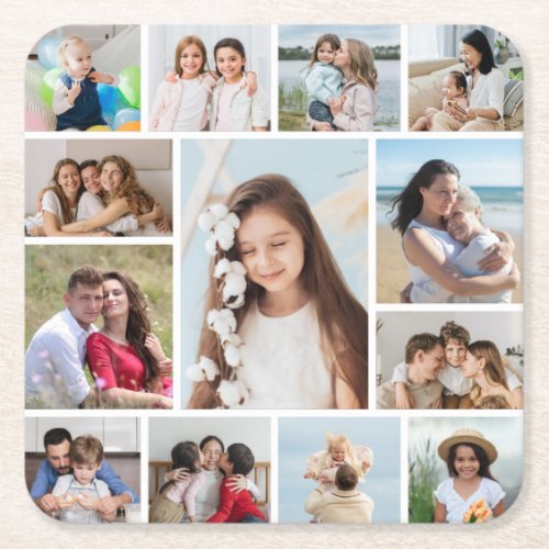 Create Your Own 13 Photo Collage Square Paper Coaster