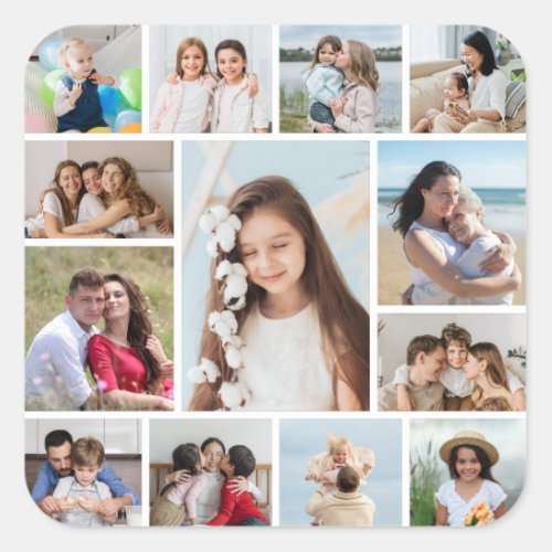 Create Your Own 13 Photo Collage Square Sticker