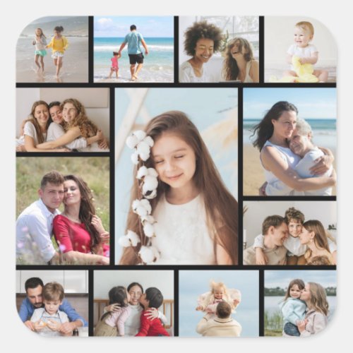 Create Your Own 13 Photo Collage Square Sticker
