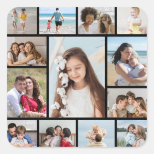 Create Your Own 13 Photo Collage Square Sticker