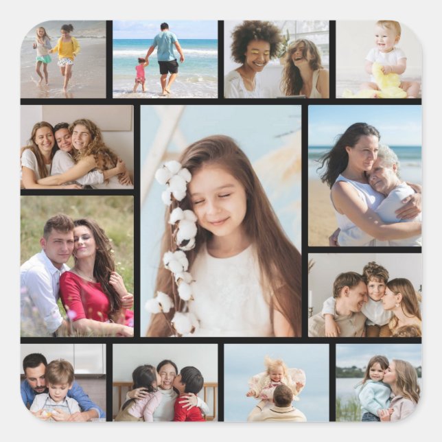 Create Your Own 13 Photo Collage Square Sticker (Front)