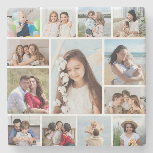 Create Your Own 13 Photo Collage Stone Coaster (Front)