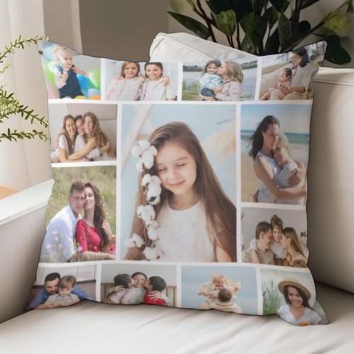 Create Your Own 13 Photo Collage Throw Pillow