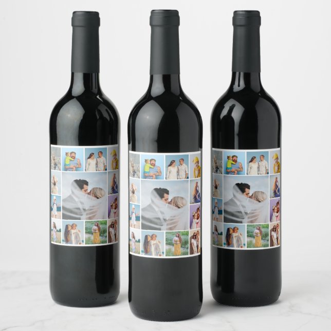 Create Your Own 13 Photo Collage Wine Label (Bottles)