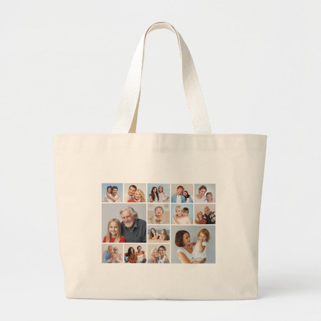Create Your Own 14 Photo Collage Large Tote Bag (Front)