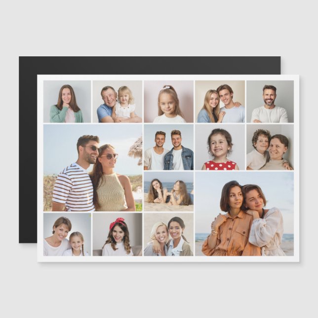 Create Your Own 14 Photo Collage Magnetic Card (Front/Back)
