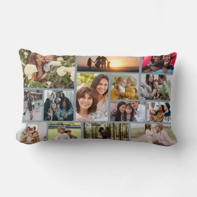 Create Your Own 14 Photo Collage Photo Block Lumbar Pillow (Front)