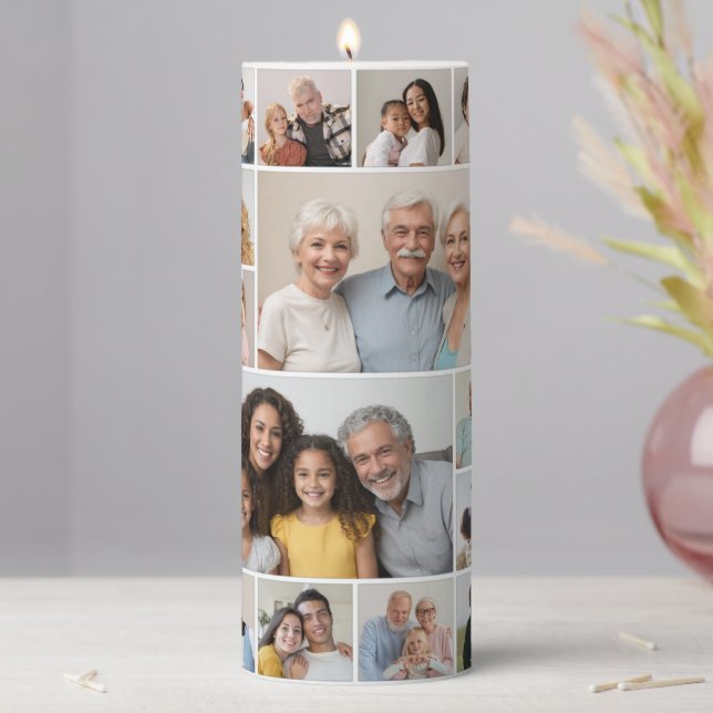 Create Your Own 14 Photo Collage Pillar Candle (In Situ)