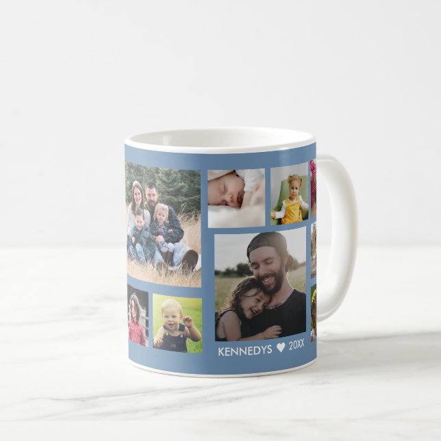 Create Your Own 15 Family Photo Collage Blue Coffee Mug (Front Right)