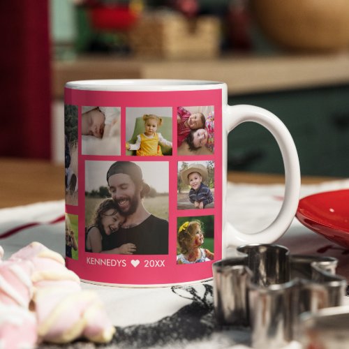 Create Your Own 15 Family Photo Collage Pink Coffee Mug