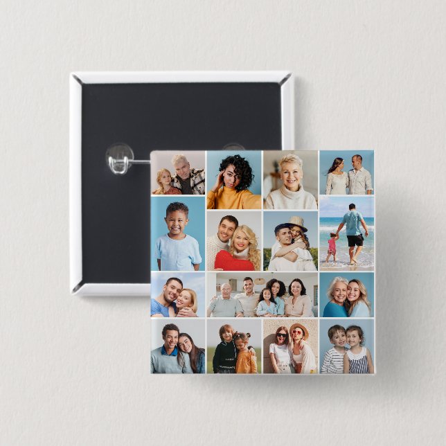 Create Your Own 15 Photo Collage Button (Front & Back)