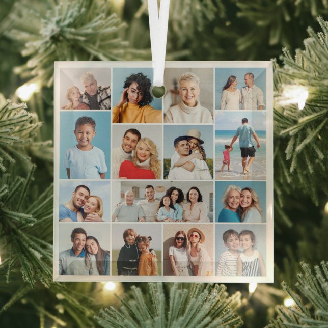 Create Your Own 15 Photo Collage Glass Ornament (Insitu)
