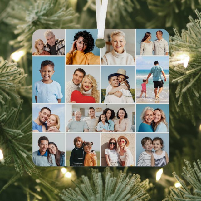Create Your Own 15 Photo Collage Metal Ornament (Insitu)
