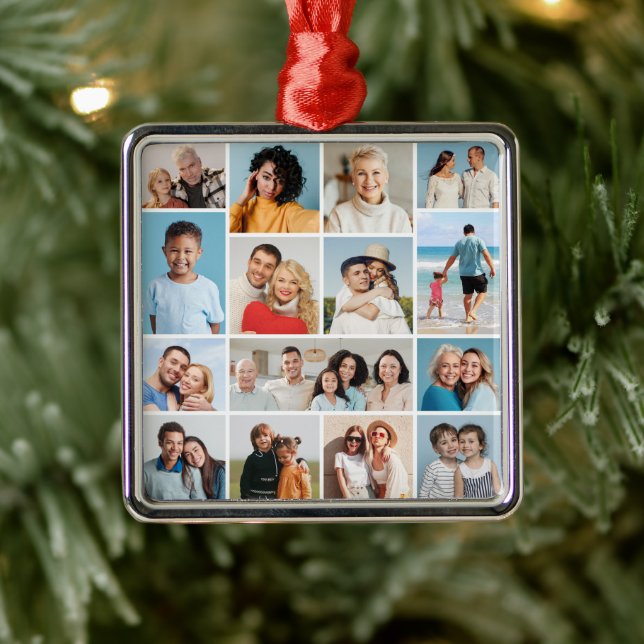 Create Your Own 15 Photo Collage Metal Ornament (Tree)