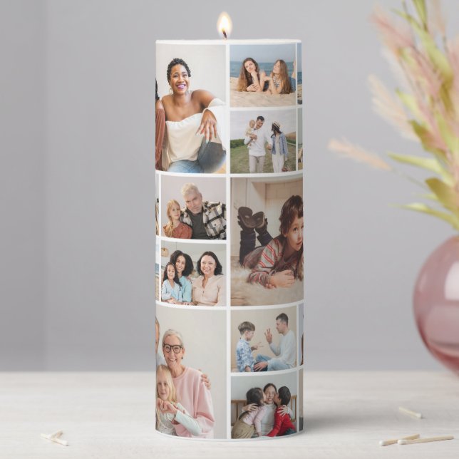 Create Your Own 15 Photo Collage Pillar Candle (In Situ)