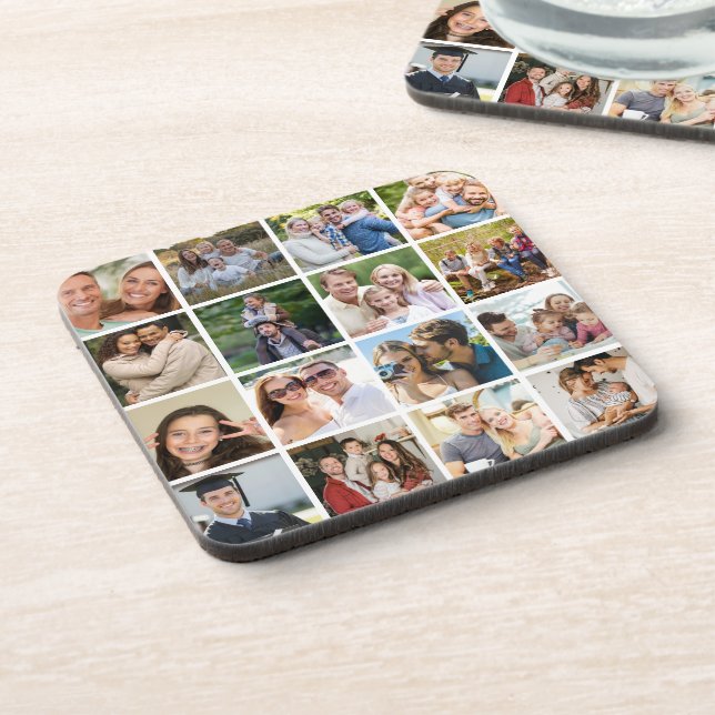 Create your Own 16 Photo Collage  Beverage Coaster (Left Side)