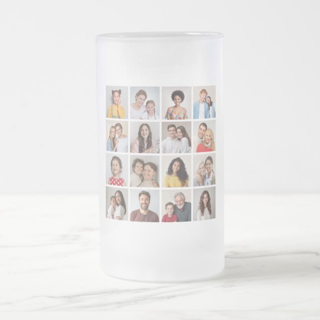 Create Your Own 16 Photo Collage Frosted Glass Beer Mug (Center)