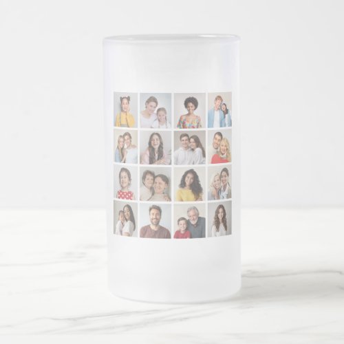 Create Your Own 16 Photo Collage Frosted Glass Beer Mug