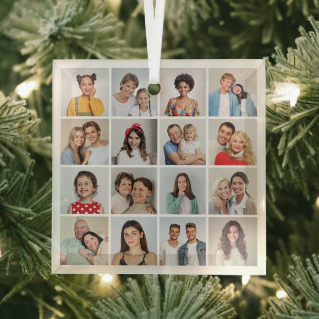 Create Your Own 16 Photo Collage Glass Ornament (Insitu)