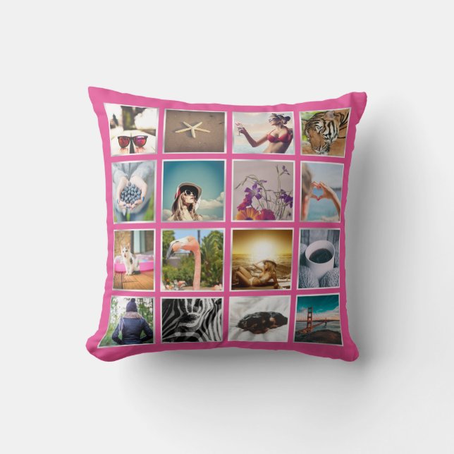 Create Your Own 16 Photo Collage Instagram Pillow (Front)