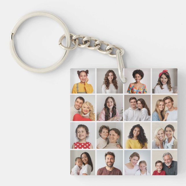 Create Your Own 16 Photo Collage Keychain (Front)