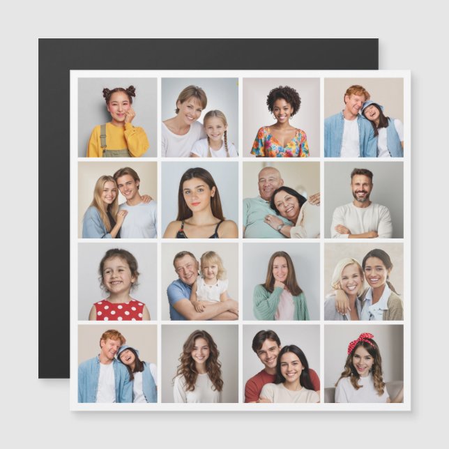 Create Your Own 16 Photo Collage Magnetic Card (Front/Back)