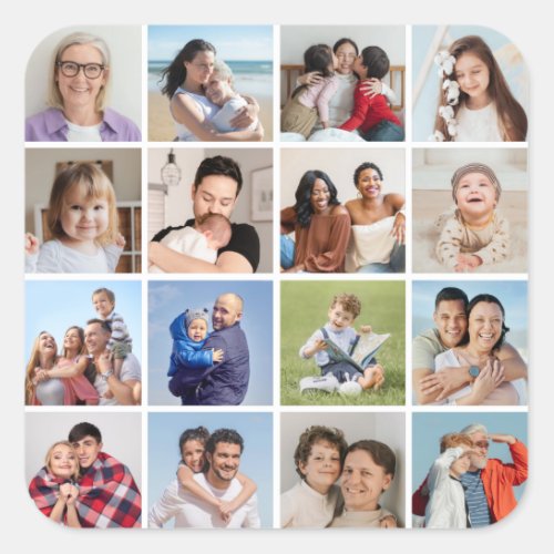 Create Your Own 16 Photo Collage Square Sticker