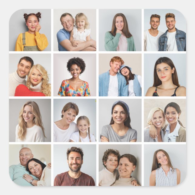Create Your Own 16 Photo Collage Square Sticker (Front)