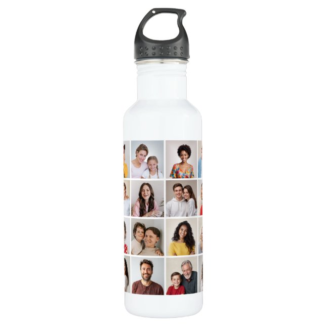 Create Your Own 16 Photo Collage Stainless Steel Water Bottle (Front)