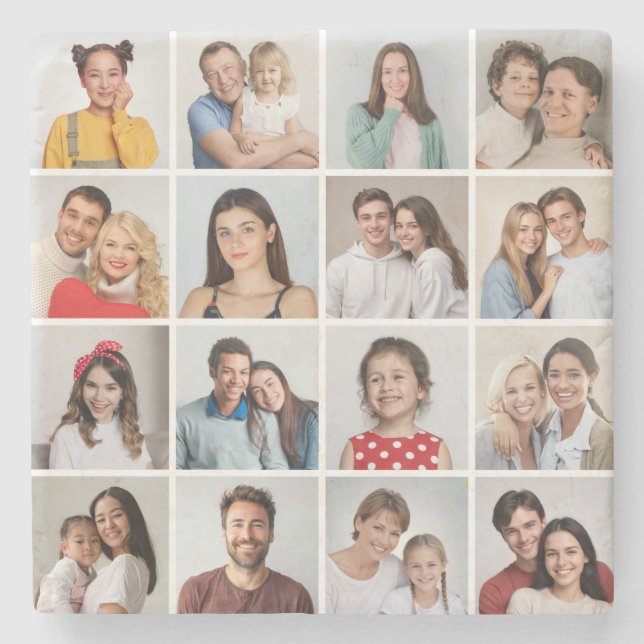 Create Your Own 16 Photo Collage Stone Coaster (Front)