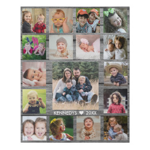 Create Your Own 17 Family Photo Collage Gray Wood Faux Canvas Print