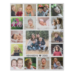 Create Your Own 17 Family Photo Collage White Wood Faux Canvas Print
