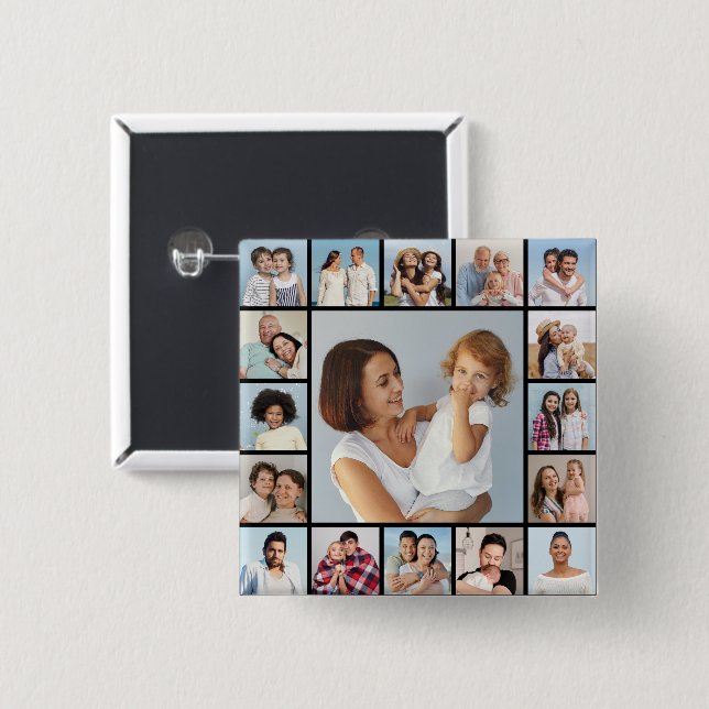 Create Your Own 17 Photo Collage Button (Front & Back)