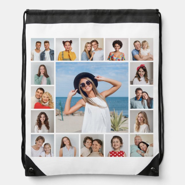 Create Your Own 17 Photo Collage Drawstring Bag (Front)