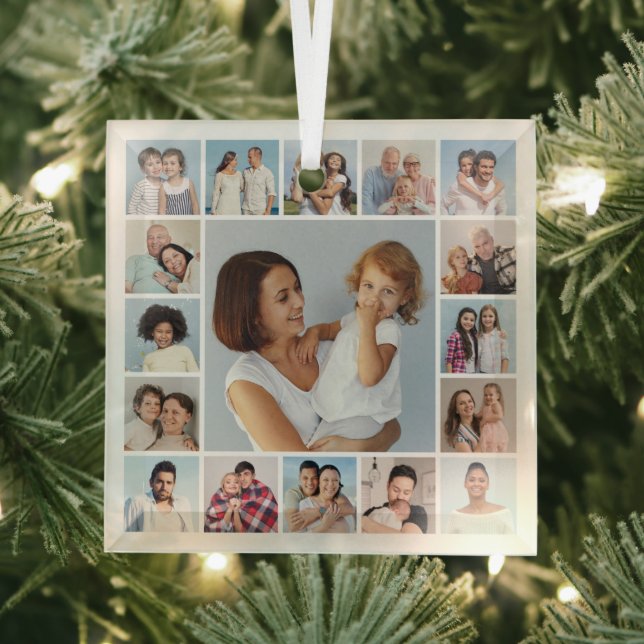 Create Your Own 17 Photo Collage Glass Ornament (Insitu)
