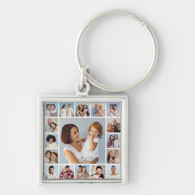 Create Your Own 17 Photo Collage Keychain (Front)