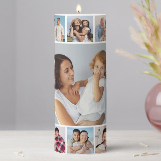 Create Your Own 17 Photo Collage Pillar Candle (In Situ)