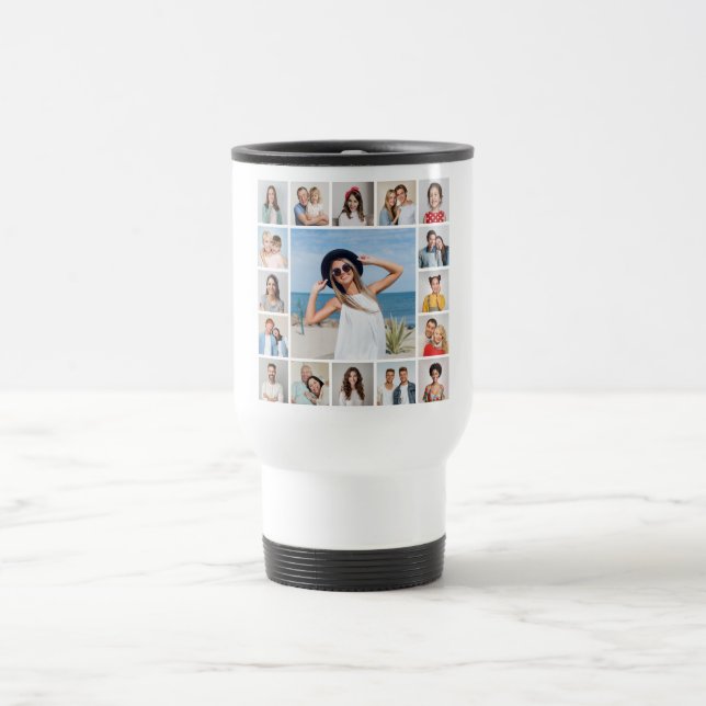 Create Your Own 17 Photo Collage Travel Mug (Center)