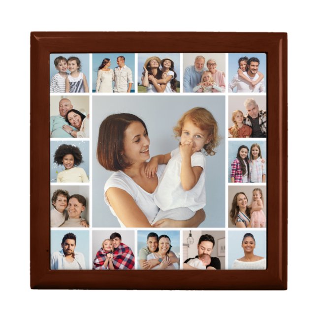 Create Your Own 17 Photo Collage Wood Keepsake Box (Front)