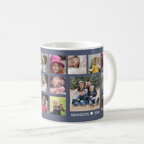 Create Your Own 18 Family Photo Collage Blue Coffee Mug