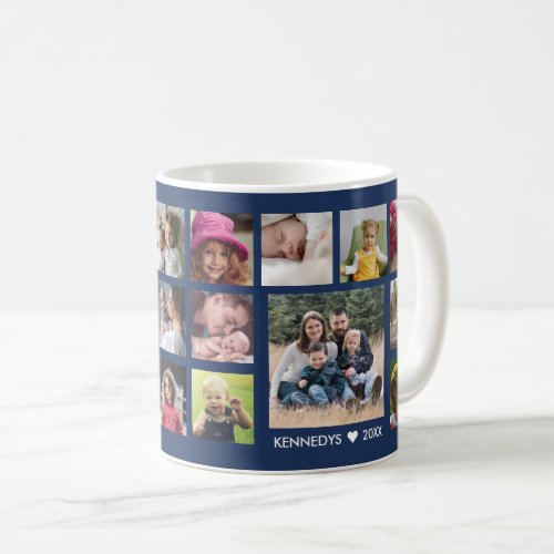 Create Your Own 18 Family Photo Collage Blue Coffee Mug