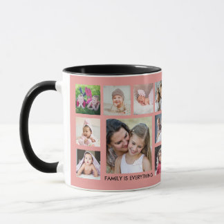 Create Your Own 18 Family Photo Collage Blush Pink Mug