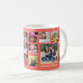 Create Your Own 18 Family Photo Collage Coral Coffee Mug (Front Right)