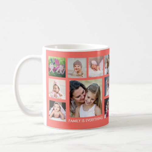 Create Your Own 18 Family Photo Collage Coral Coffee Mug