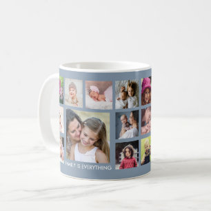 Create Your Own 18 Family Photo Collage Dusty Blue Coffee Mug