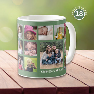Create Your Own 18 Family Photo Collage Green Coffee Mug