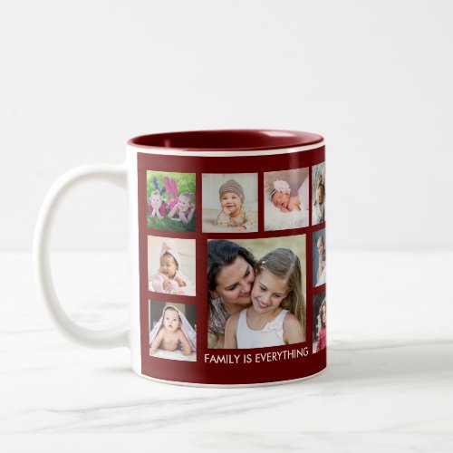 Create Your Own 18 Family Photo Collage Maroon Two_Tone Coffee Mug