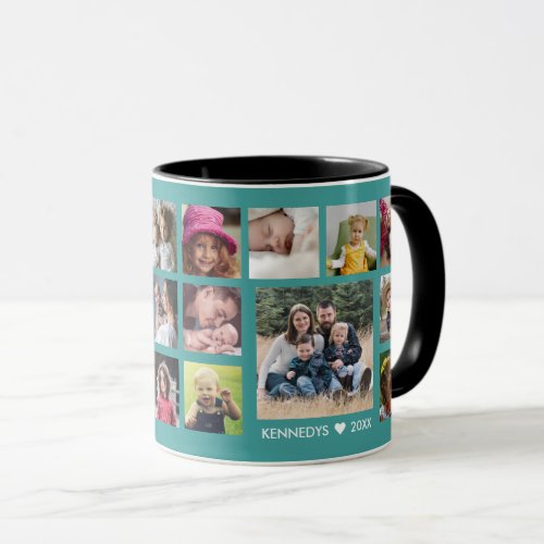 Create Your Own 18 Family Photo Collage Mint Blue Mug